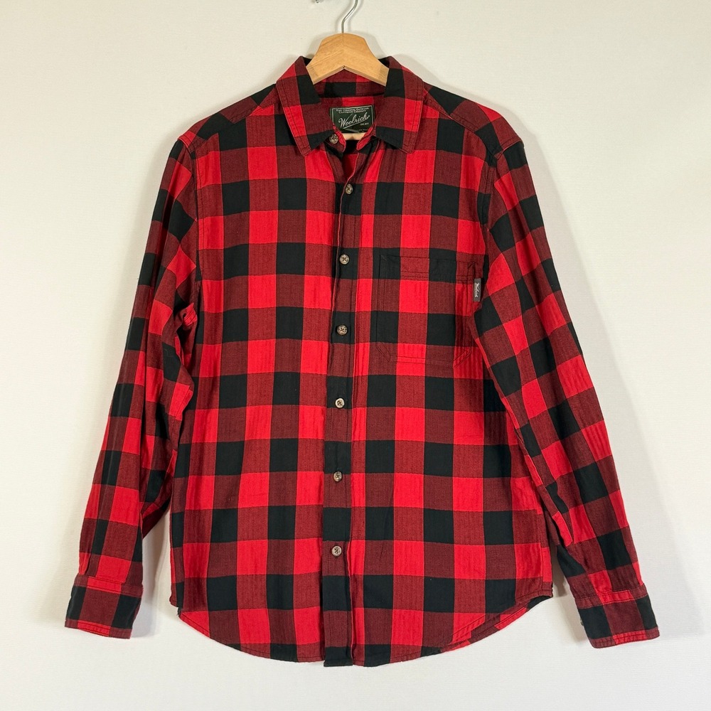 Woolrich Mens Small Flannel Shirt Red Black Buffalo‎ Plaid Lumberjack Cabin Work
